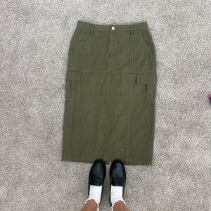 Olive Green Cargo Midi Skirt